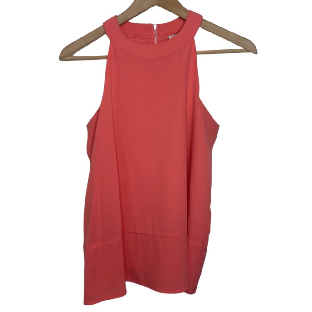 PAPER CRANE | Coral Pink High Neck Halter Style Blouse | Size S